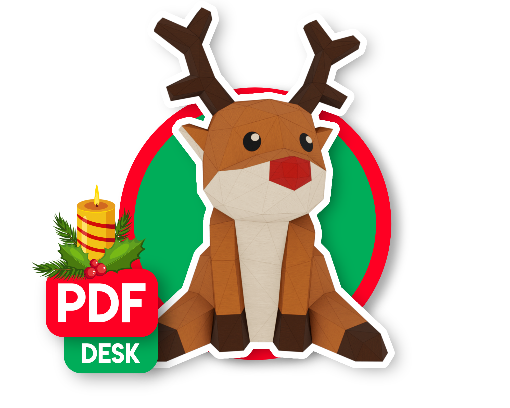 Rudolphe le renne de Noel - 3D Papercraft Origami - Téléchargement PDF ...